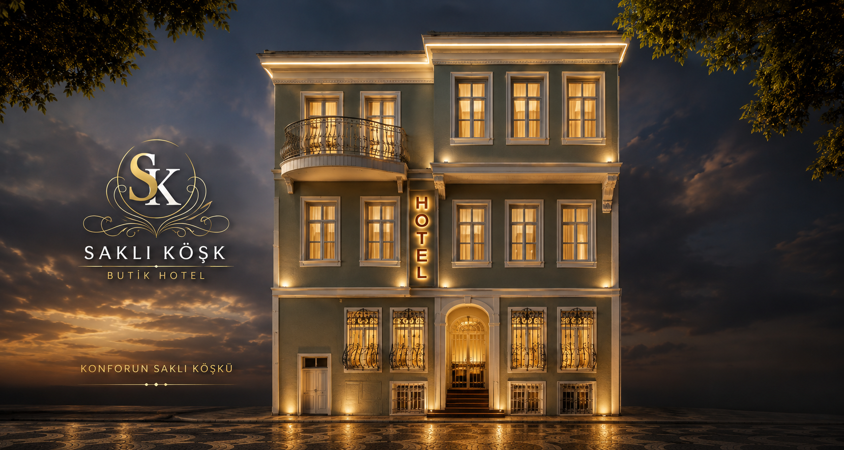 Saklı Köşk Butik Otel Osmangazi gece cephesi